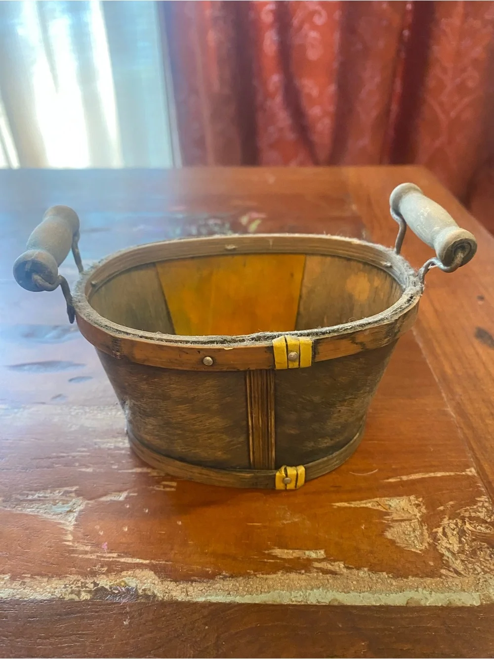 Rustic Mini Heart Wooden Bucket Decorative Planter - Grey